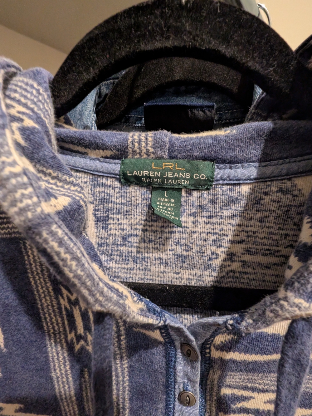Ralph Lauren Navy and Cream Aztec Hoodie Sweater - Picture 2 of 2